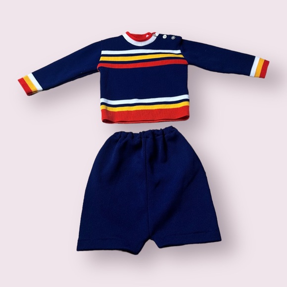 Babyhug Cotton Woven Cold Shoulder Striped Top & Denim Shorts Set - Blue & White